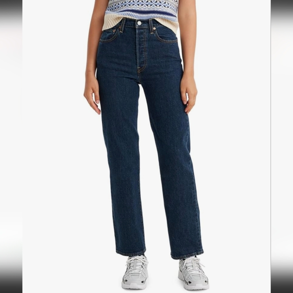 Levi's Ribcage Straight Leg High Rise Jeans Dark Wash 25W 29L